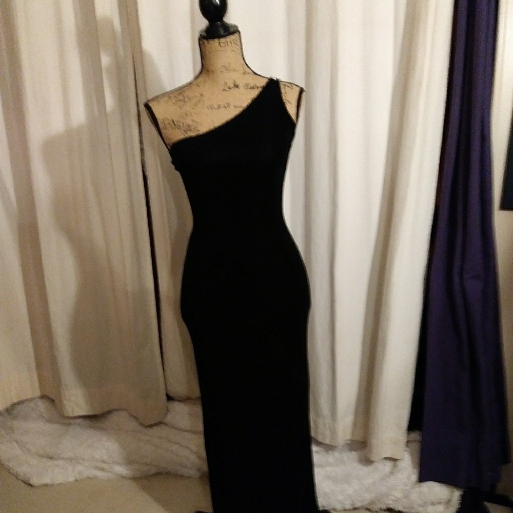 Black One Shoulder Dress Silver Accent